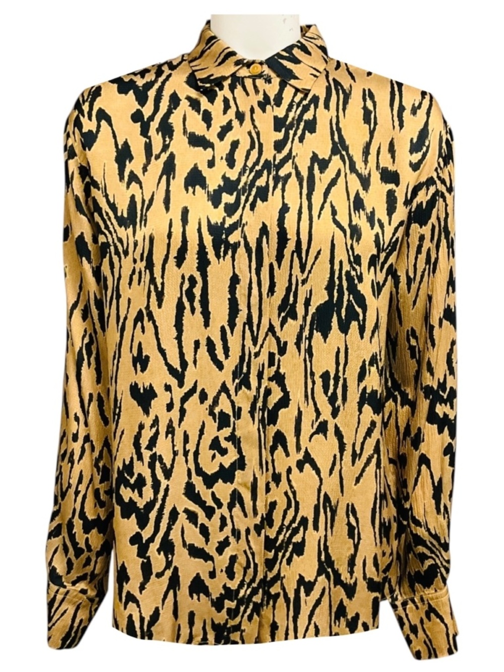 FORTE_FORTE TAN / BLACK PRINTED OVERSIZED HONEY BLOUSE